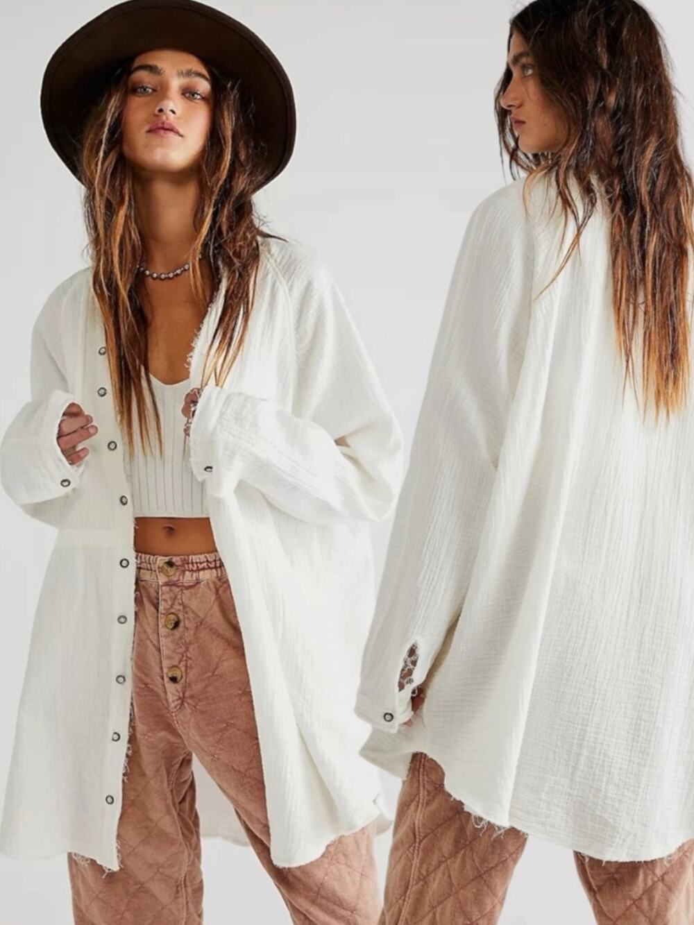 Free People Summer Daydream Buttondown Top in Ivory Size Small Gauze Oversized